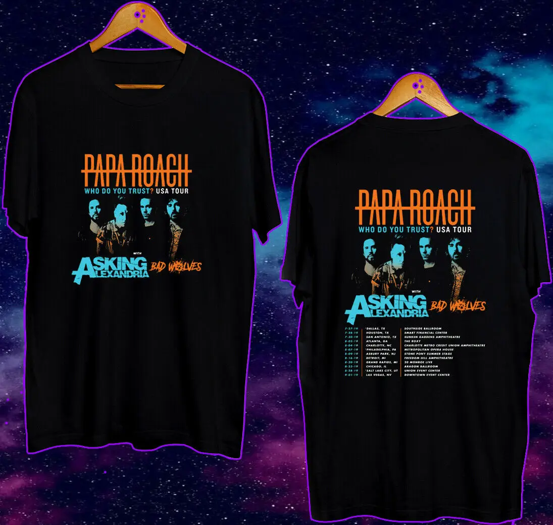 Футболка с принтом Papa Roach with спрашивающий Александрии и Плохого Волка 2019|Мужские