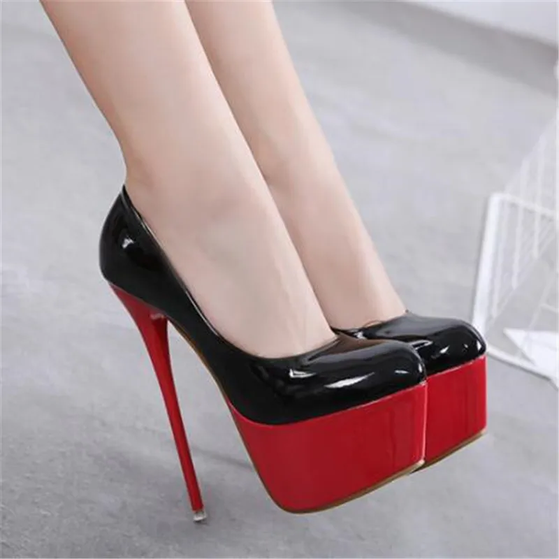 

Spring Shoes Women Sexy 16CM Extreme High Heels Platform Ladies Pumps Stiletto Woman Slip On Shoes Black Red Plus size 35-42