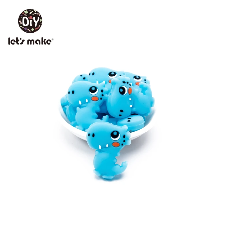 blue Давайте сделаем силиконовые бусины 5 шт. DIY ожерелье набор аксессуары соска цепи BPA бесплатные Прорезыватели для зубов грызунов Прорезыватель динозавр - Цвет: blue