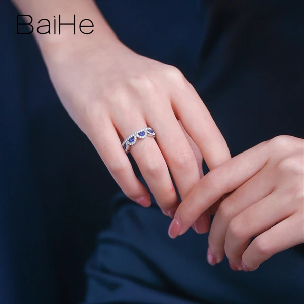 BAIHE, 14 карат, белое золото, 0.60ct, натуральный сапфир, 0.40ct, натуральные бриллианты, для женщин, хорошее ювелирное изделие, обручальное кольцо, кольцо в виде короны, подарочное кольцо