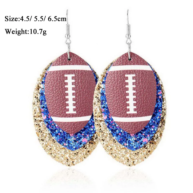 ZWPON Мода 3 Слои блестками Бейсбол Футбол спортивные серьги в виде капель с