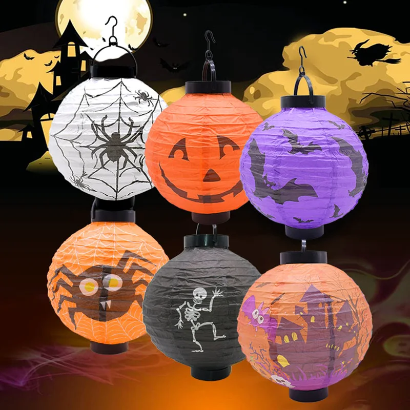

1pcs Halloween Led Light Paper Lantern Spider Ghost Pumpkin Bat Hanging Pendant Ornament Halloween Party Outdoor Decoration