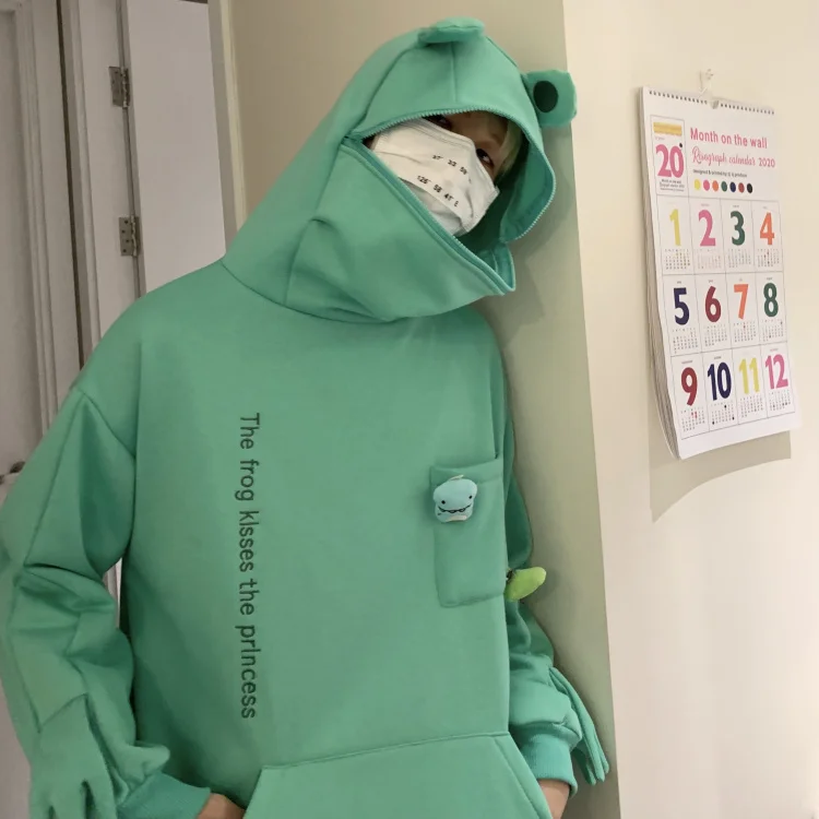 

Frog Sweater Hooded Pullover Ins Trendy Loose Korean Style Eccentric Personality Autumn Winter Men's and