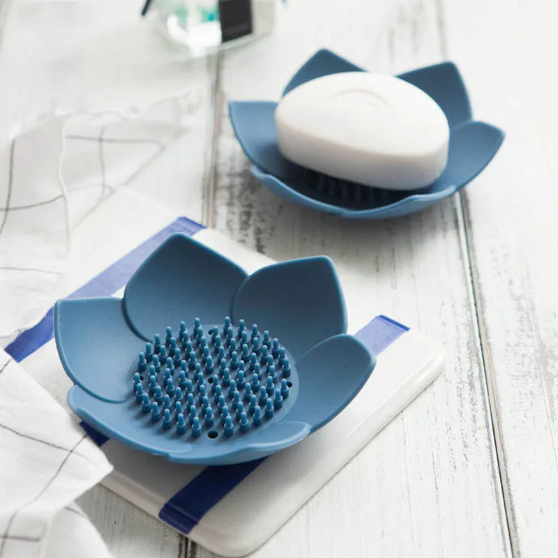 Caja de jab&oacute;n con forma de loto, jabonera port&aacute;til antideslizante de silicona para drenaje de agua, jabonera de Color s&oacute;lido, accesorios de ba&ntilde;o-3