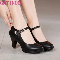 gktinoo genuine leather shoes women round toe pumps sapato feminino high heels fashion black work shoe plus size 33 43