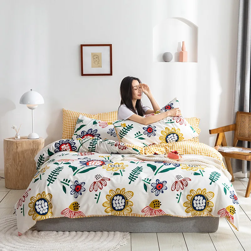 

Cotton four-piece quilt cover, rural style, fresh and fresh student dormitory bedding