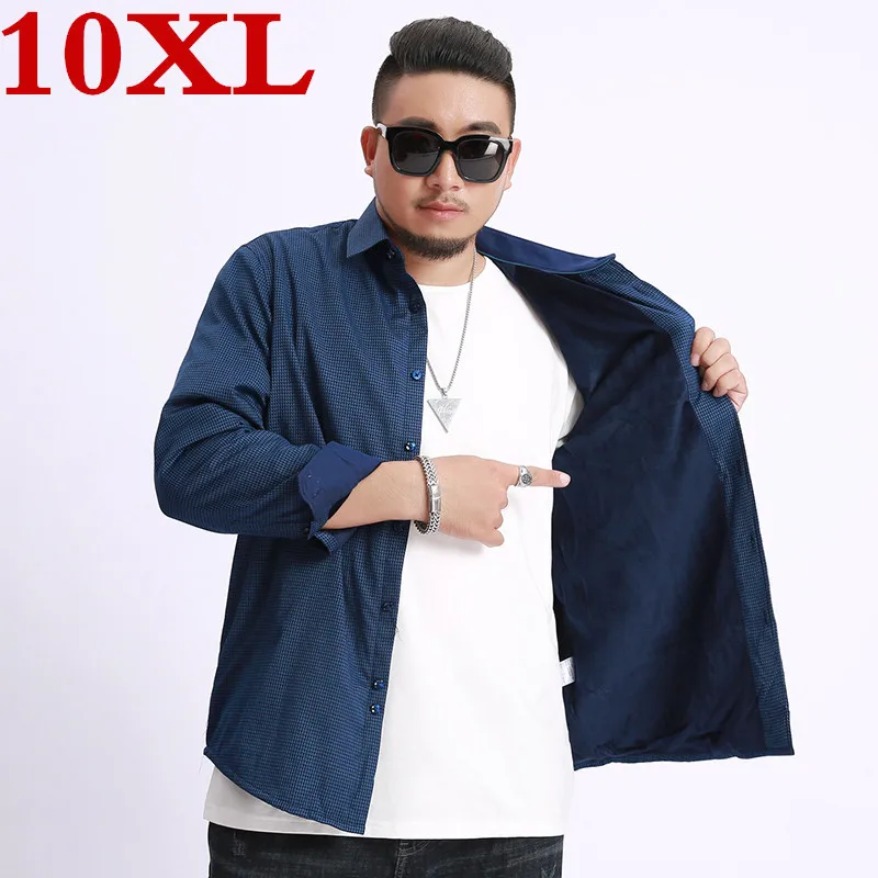 Новые модные мужские рубашки размера плюс 10XL 9XL 8XL на флисе осенне зимние плотные