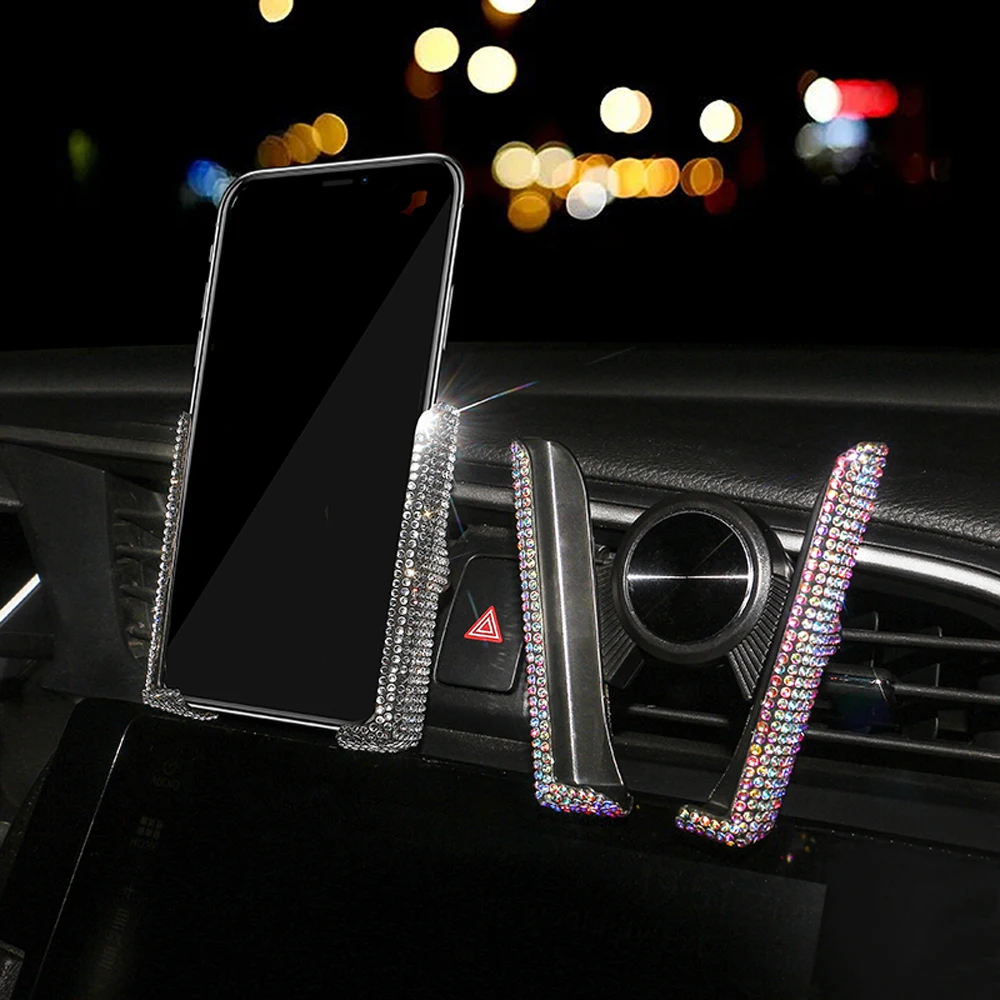 new bling car phone holder rhinestones air vent smartphone support crystal diamond phone clip car interior accessories for girls free global shipping