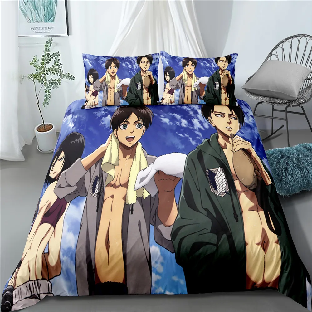 

Anime Printed Bedding Set Attack on Titan Duvet Cover 3 Pcs Include 1 Duvet Cover 2 Pillowcases, Microfiber Duvet Cover for Kids