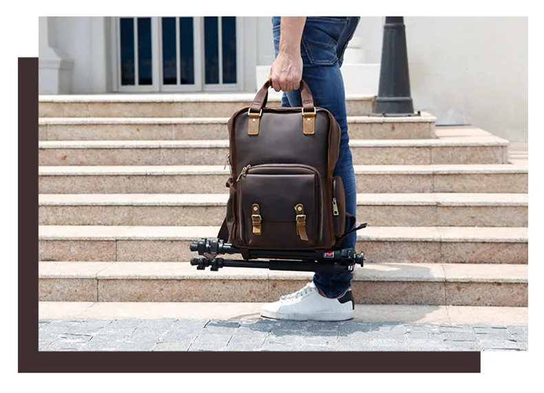 new outdoor camera bag men backpack retro crazy horse leather laptop bag wear resistant camera backpacks detachable liner free global shipping