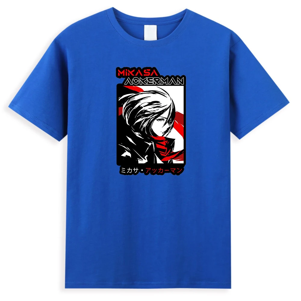 

Футболка мужская с аниме Mikasa Ackerman, тенниска из аниме «атака на Титанов», майка в стиле Харадзюку, топ в стиле хип-хоп, японский стиль, лето 2021
