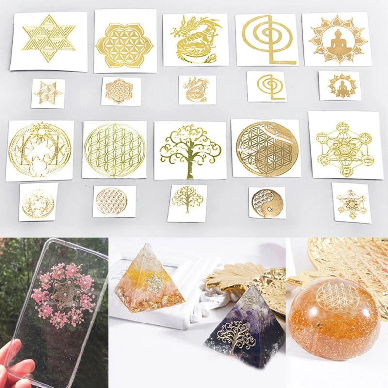 10Pc DIY 7 Chakra Copper Energy Tower Orgonite Sticker Flower Life Tree Pyramid Decor Epoxy Resin Fillings Crafts | Украшения и