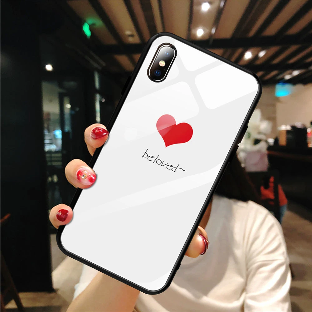 Чехол для телефона из закаленного стекла с сердечком для iPhone XR XS X XS Max 7 8 6 6S Plus, прозрачная ультратонкая защитная задняя крышка - Цвет: T2