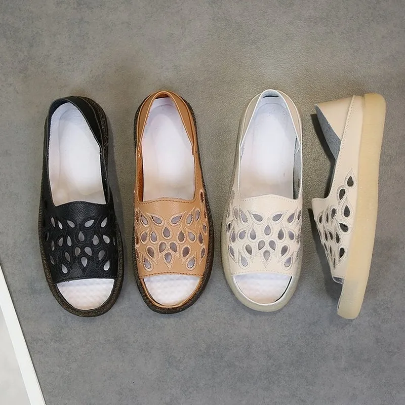 Женские босоножки на мягкой подошве Летняя обувь платформе женские кожаные