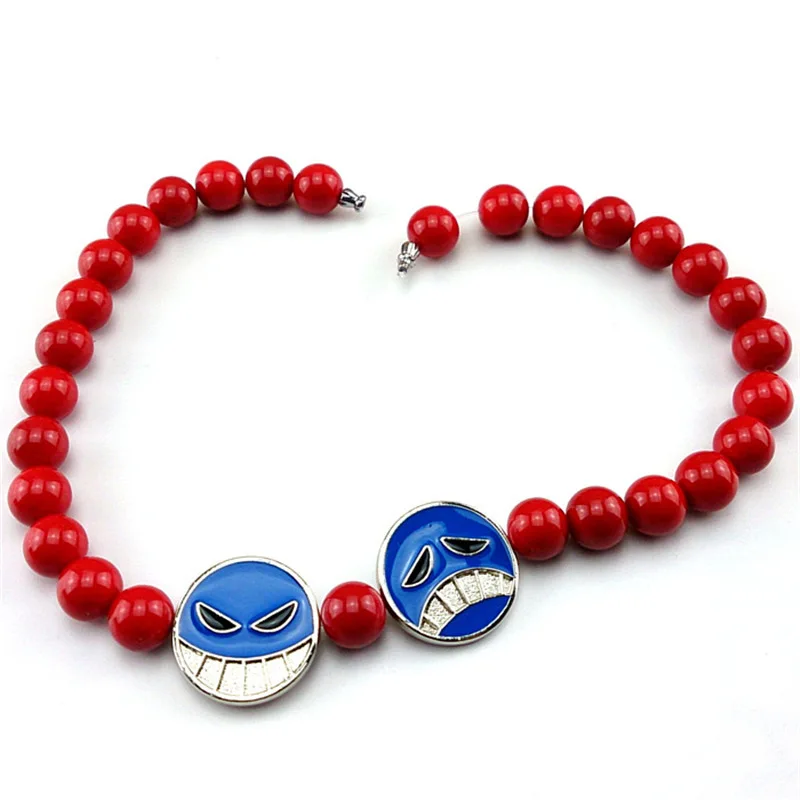 

Anime Peripheral Fire Fist Ace Necklace White Beard Red Bead Jewelry Gift Box Christmas Birthday Gift Anime Necklace