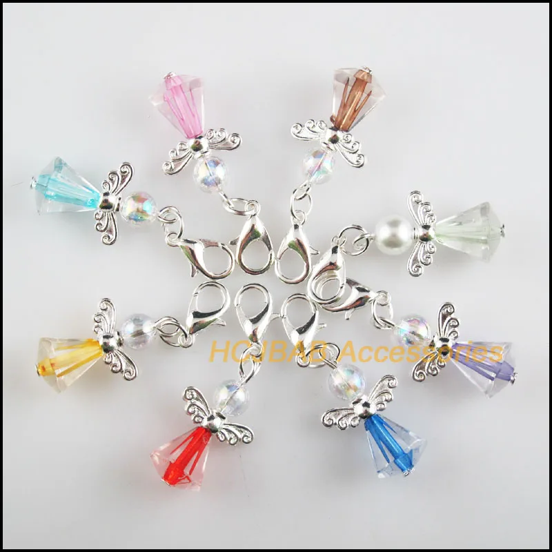 

16Pcs Silver Plated Retro Mixed Teardrop Acrylic 14x25mm Angel With Lobster Claw Clasps Charms