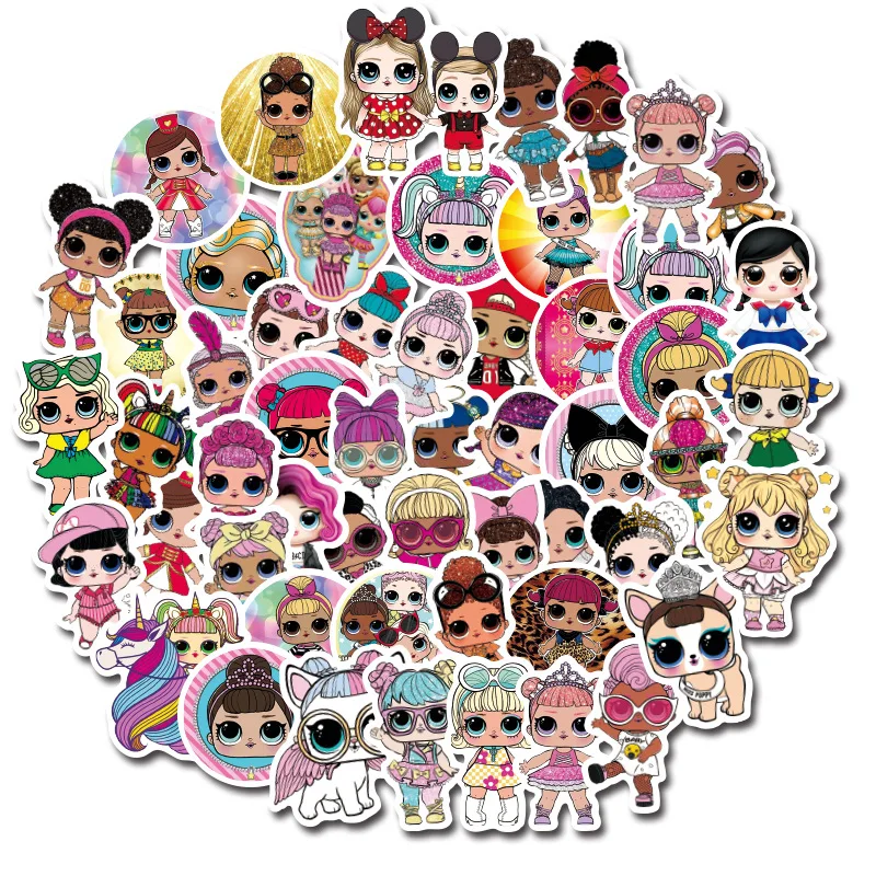 Lol-pegatinas para maleta de mu&ntilde;ecas, pegatinas impermeables para maleta, tel&eacute;fono m&oacute;vil, pegatinas de anime, 50 Uds.-0