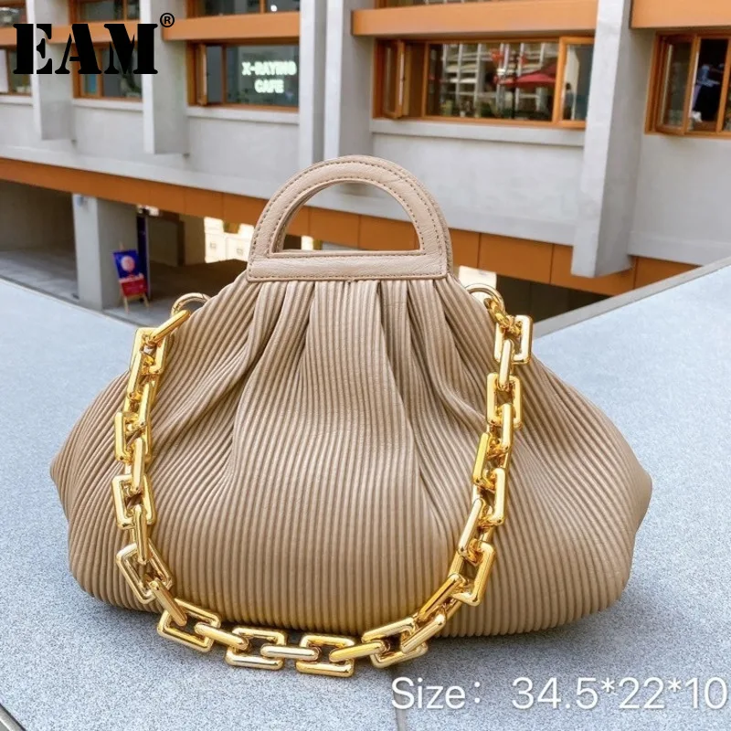 

Женская сумка-почтальонка [EAM], красная сумка-почтальонка из сетчатой ткани в Корейском стиле, складывающаяся через плечо с толстой цепочкой...