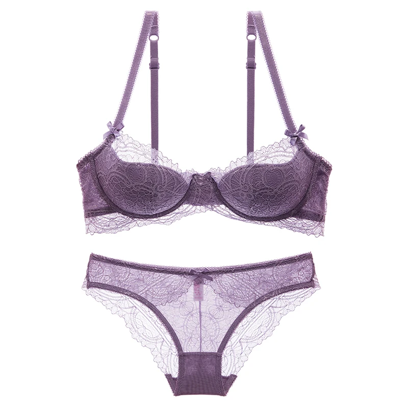 

Multi Way Women's Comfortable Underwire Model Up Bra & Panties Lace Floral Embroidery Push Up Bra Set 32 34 36 38 A B C D Purple