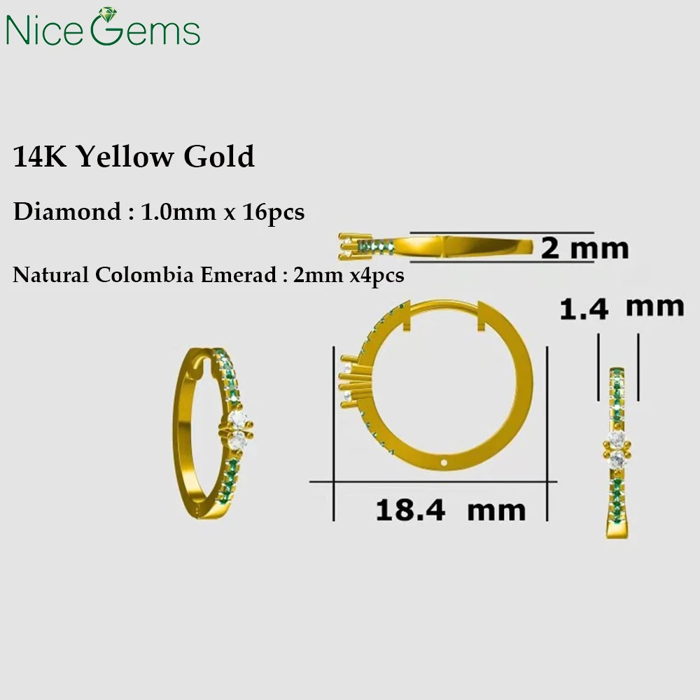 Серьги кольца женские из желтого золота с натуральными бриллиантами 14