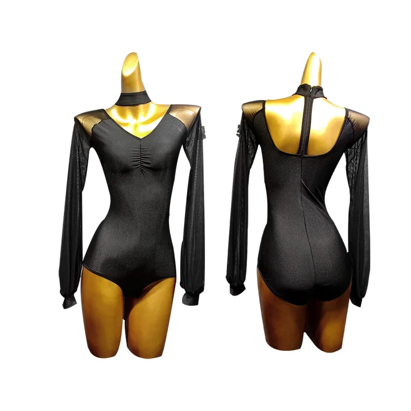 

Women Latin Dance Top Black Long Sleeve Bodysuit Ballroom Samba Tango Rumba Cha Cha Practice Clothes Ladies Show Wear DN4291