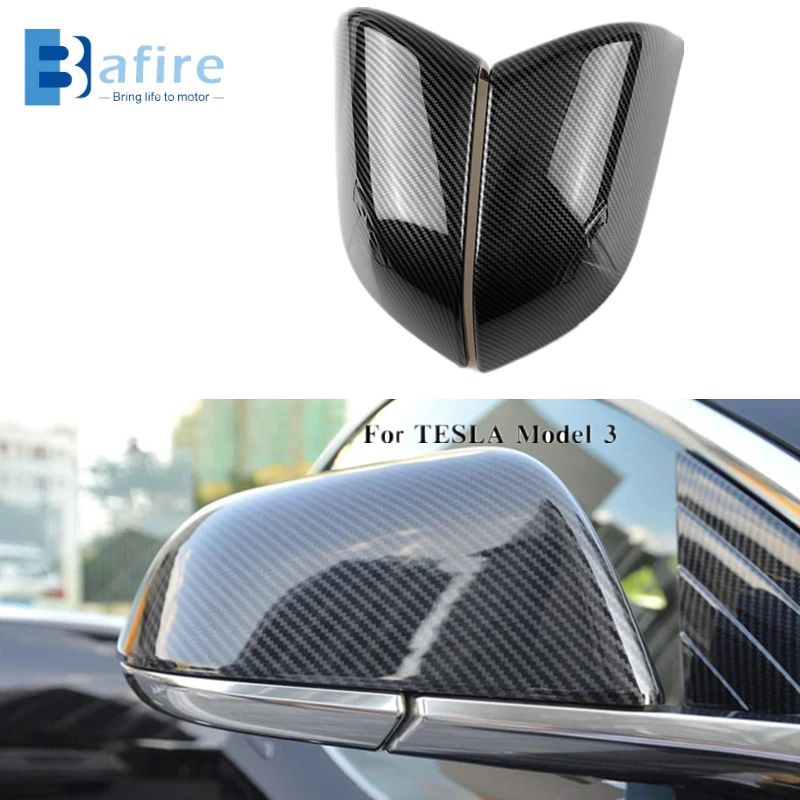 

2 Pcs Rearview Mirror Cover for Tesla Model3 2017-2020 Car Exterior Accessories ABS Plastic Carbon Fiber Replacement Mirrors Cap