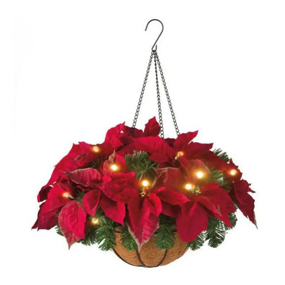 

Christmas Hangings Basket Artificial Flower Plant Hangings Basket For Indoor Outdoor Decorated With Pine Cones Red Berries LED L