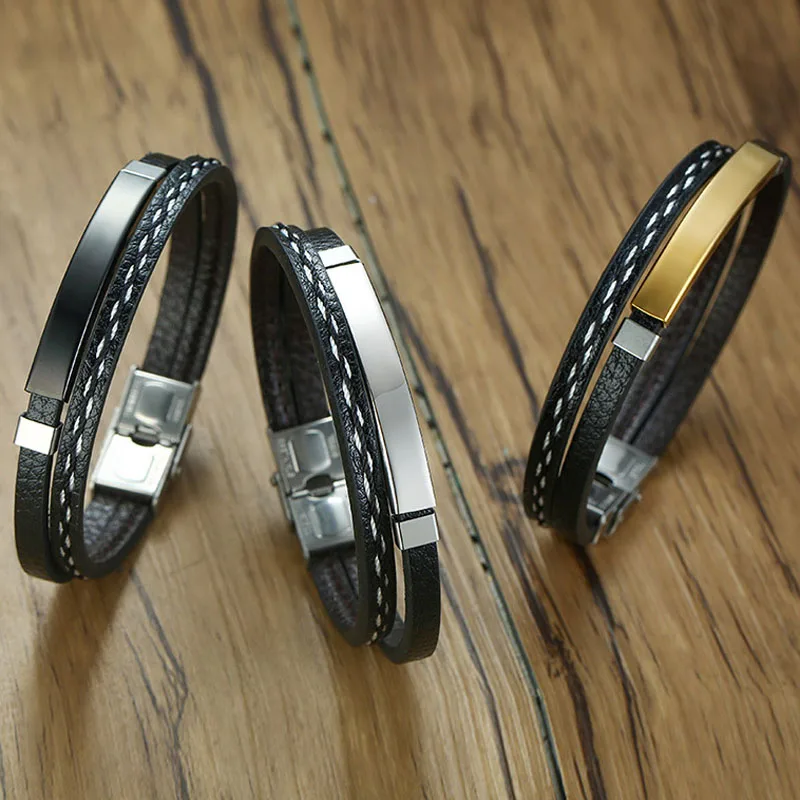 Персонализированный классический браслет из натуральной кожи для мужчин и