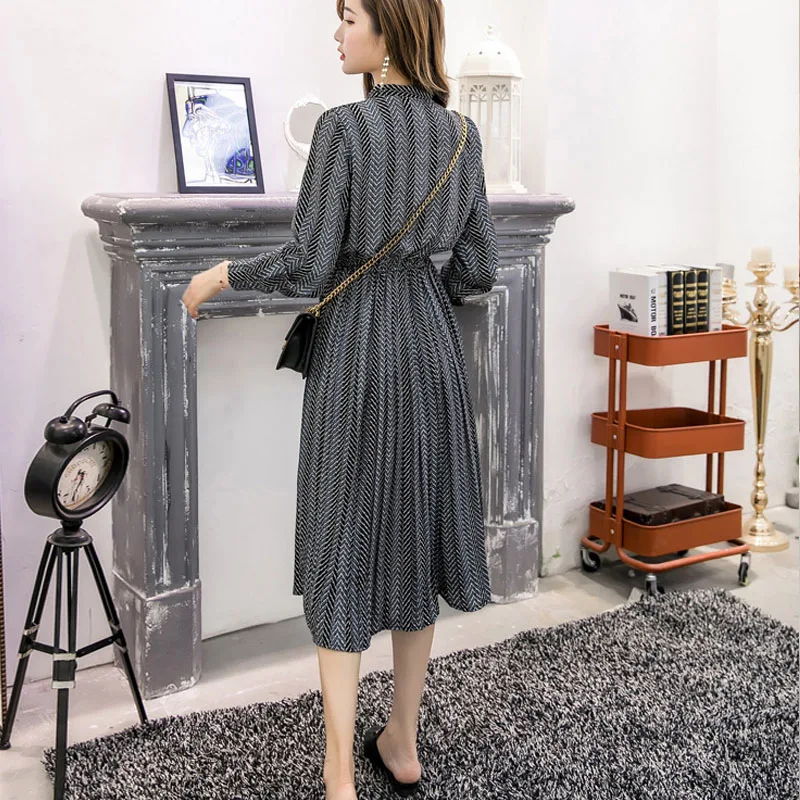 Осеннее шифоновое платье женское Плиссированное облегающее с длинным рукавом и