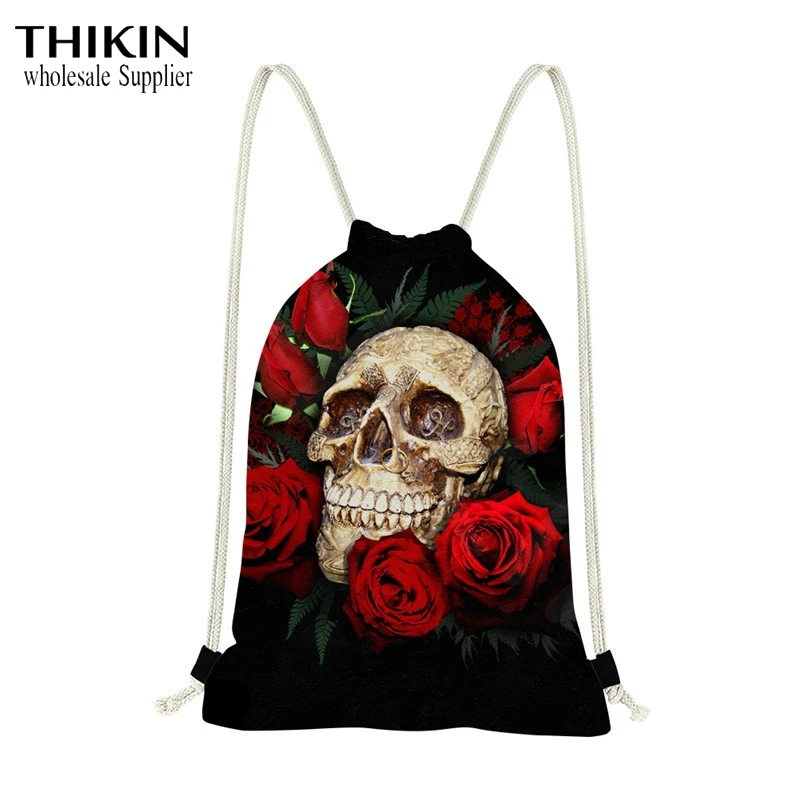 THIKIN модные сумки на шнурке рюкзак с принтом в стиле панк черепа розы для отдыха