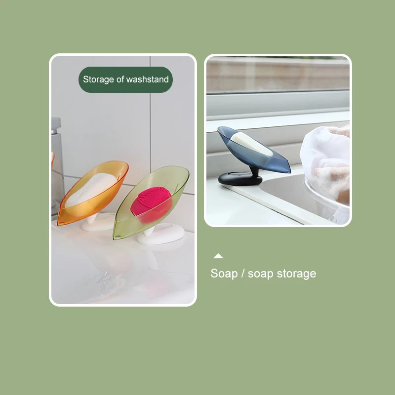 

Leaf-shaped Soap Dish Box Soap Holder Drain Rack Toilet Soap Box Perforated Free Standing Suction Cup Travel Bathroom Accessorie
