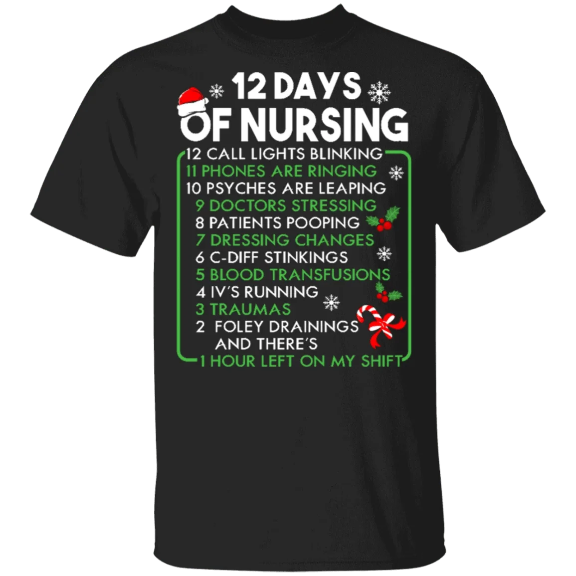 

T-Shirt Christmas Design 12 Days of Nursing Funny Nurse Gifts Brazil Black Streetwear Summer Short Sleeve Vintage Harajuku Urban