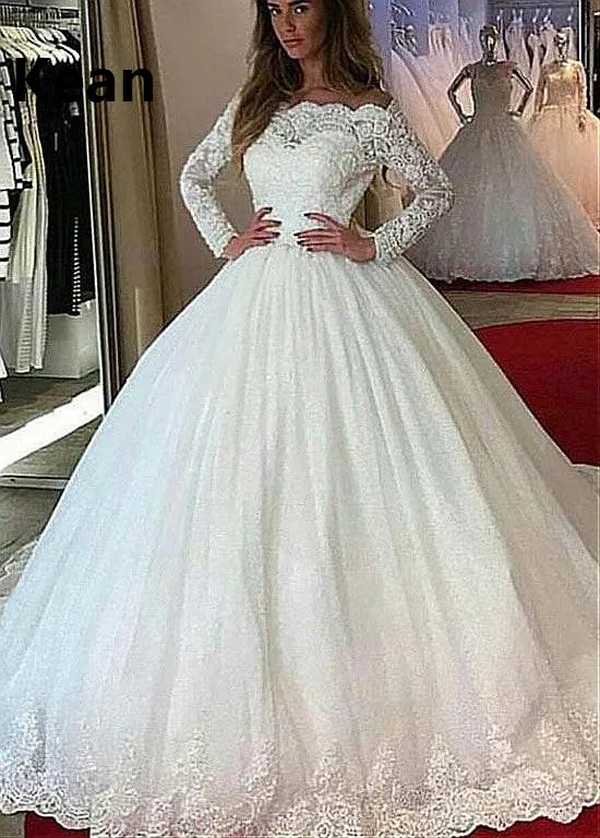 

Full Sleeve Wedding Dress Off the Shoulder Applique Abiti Da Sposa Bridal Gown vestido De Noiva Dubai Arabic Robe De Mariee
