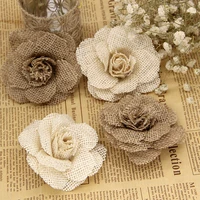 1pc5pcs linen flower heads for diy wedding party christmas garland hairpin gift shoes hat decoration sewing accessories