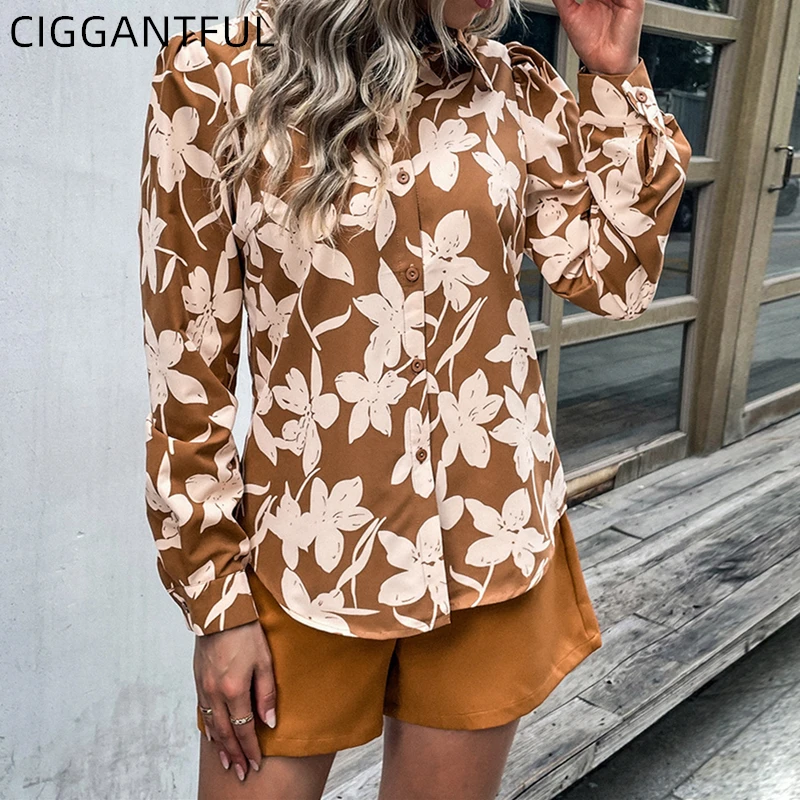 

2022 весна лето новая свободная рубашка с цветочным принтом и длинным рукавом для путешествий Женская Модная элегантная блуза на пуговицах Б...