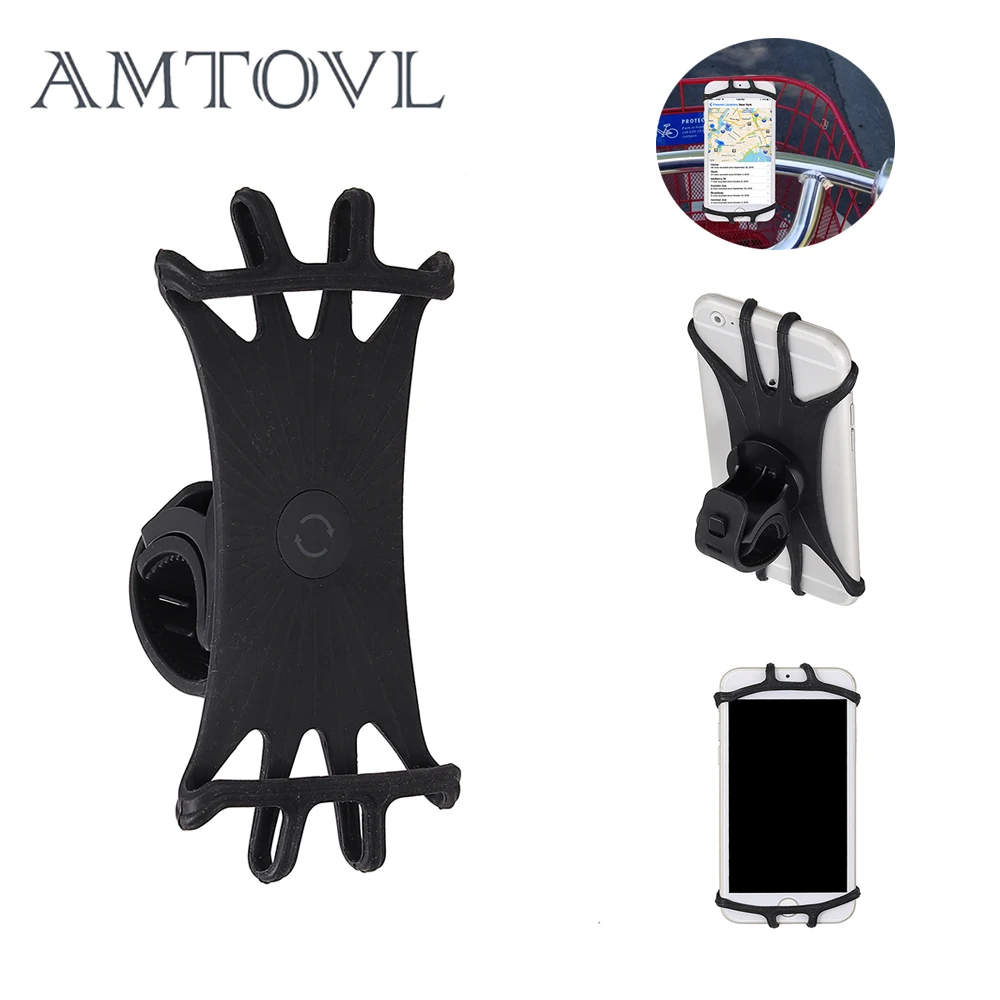 

AMTOVL 360° Phone Silicone Holder Bicycle Handlebar Bracket Stand Bike Motorcycle Mobile Phone Holder For Samsung iPhone Huawei