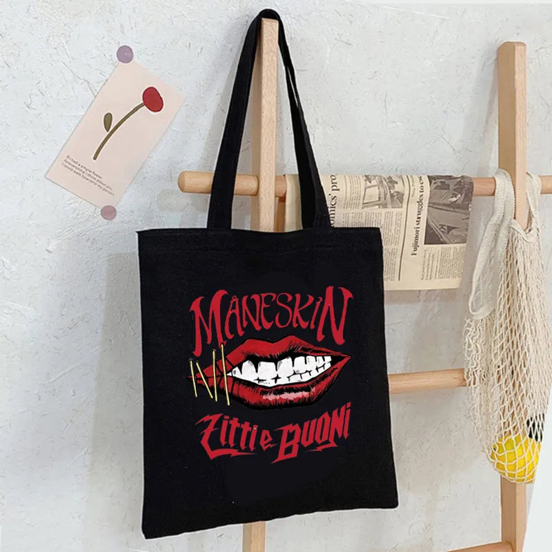 

Maneskin Hip Hop Harajuku Gothic Style Canvas Shopper Large Bags Capacity Vintage Women's Bags Shoulder Handbag Teacher Bag