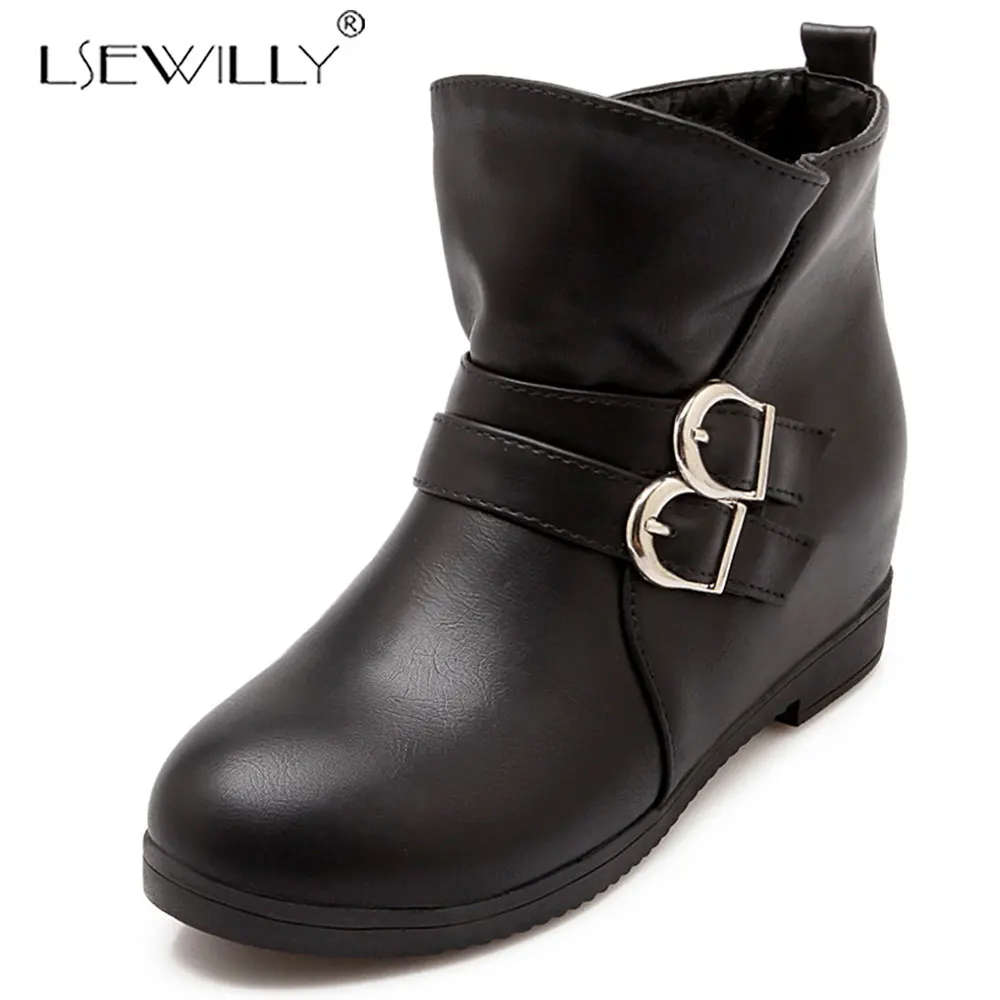 Lsewilly/Новые Зимние Модные женские ботильоны на танкетке полусапожки платформе с