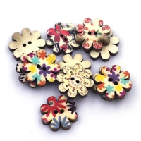 20pcs mixed multicolor flower pattern wooden sewing buttons 2 holes for clothing knitting scrapbooking crafts decoration 20x19mm