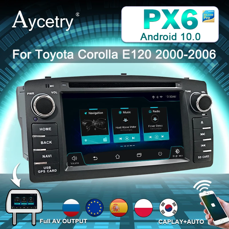 Автомагнитола PX6 мультимедийный dvd плеер на Android 10 с gps 4G для Toyota Corolla E120 BYD F3