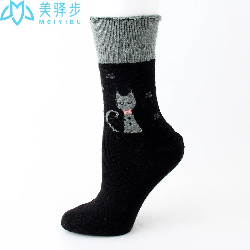 12 Pair Per Set Thickened Wool Socks Winter Warm Cat Cartoon Socks Hot Selling Women's Socks