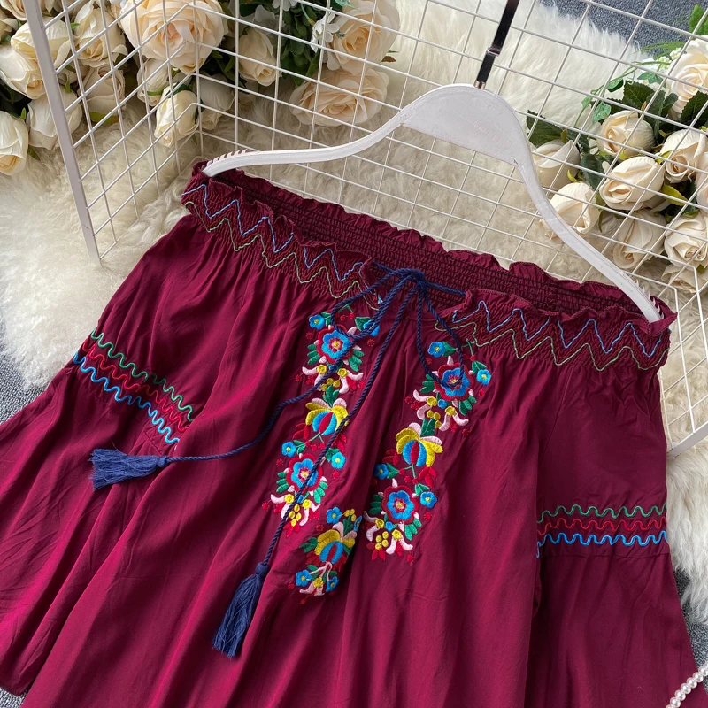 Женская винтажная блузка с цветочной вышивкой хлопковые топы в этническом стиле