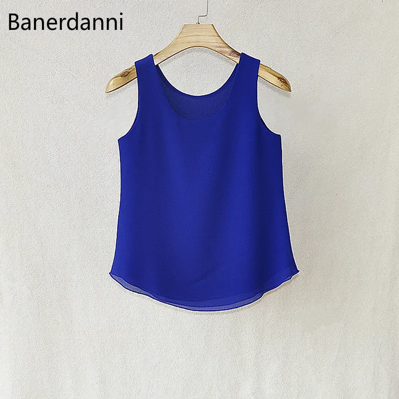 Женская шифоновая блузка без рукавов однотонная Свободная рубашка ярких цветов