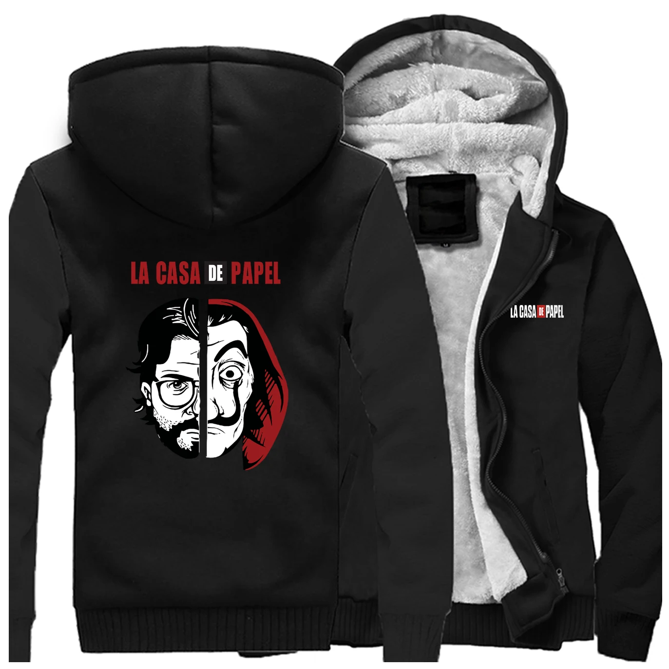 Толстовка La Casa De Papel Мужская Флисовая уличная одежда в стиле хип хоп утепленная