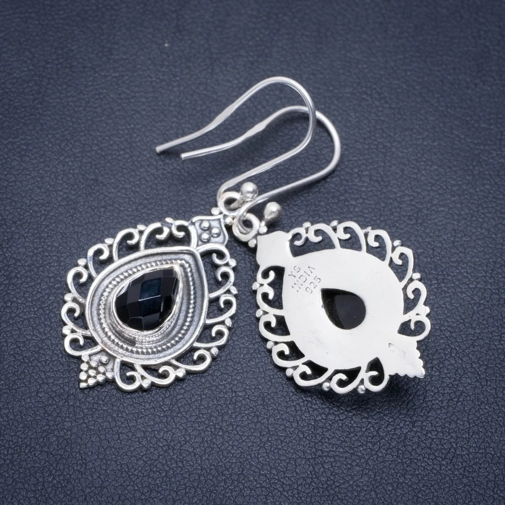 Натуральный черный оникс ручной работы Уникальные 925 пробы серебряные серьги 1 75