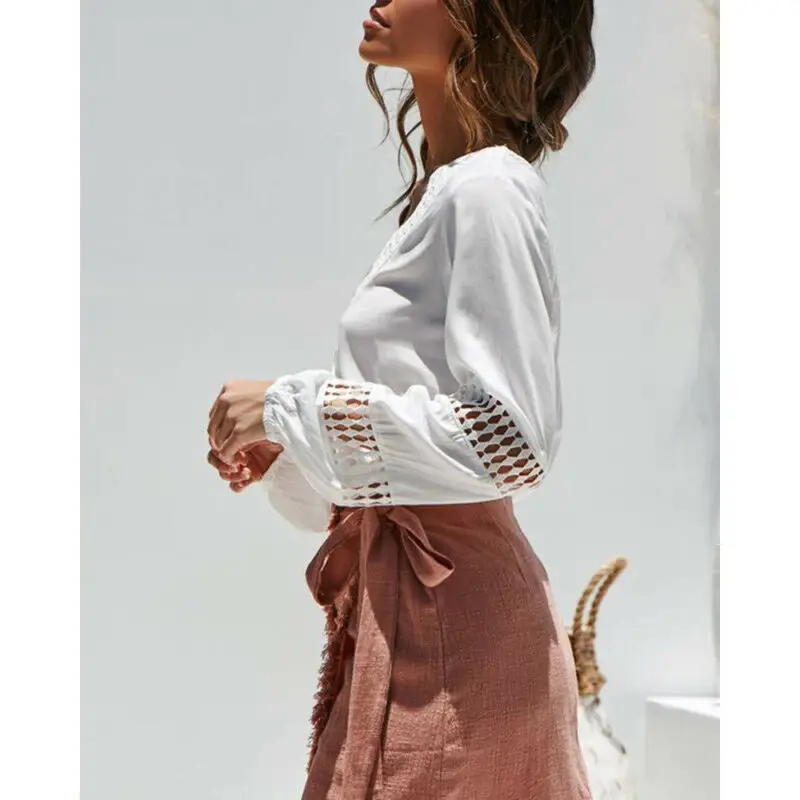 Женская Свободная шифоновая блузка с длинным рукавом и глубоким v образным