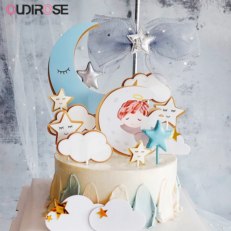 OUDIROSE Star Moon Boy Girl Cake Toppers Acrylic Cloud Cakes Top Flags Decoration Birthday Wedding Baby Shower Party Supplies | Дом и сад