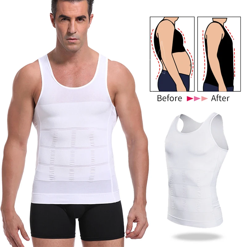 

2021 Men Body Shaper Tight Skinny Tummy Waist Trainer Posture Shirt Elastic Abdomen Tank Top Shape Vests Slimming Boobs Gym Vest