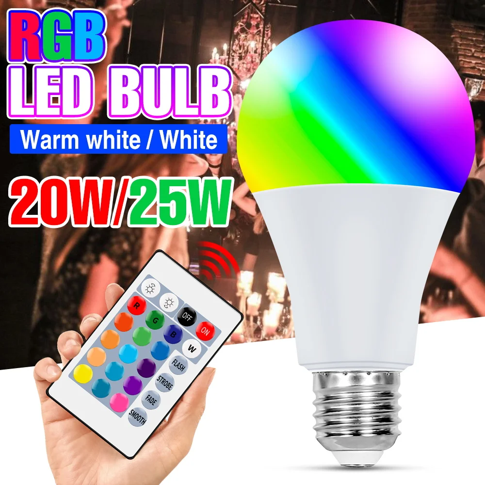 Светодиодный ная лампа RGB 220 В Светодиодная E27 цветная 20 Вт 25 с регулируемой
