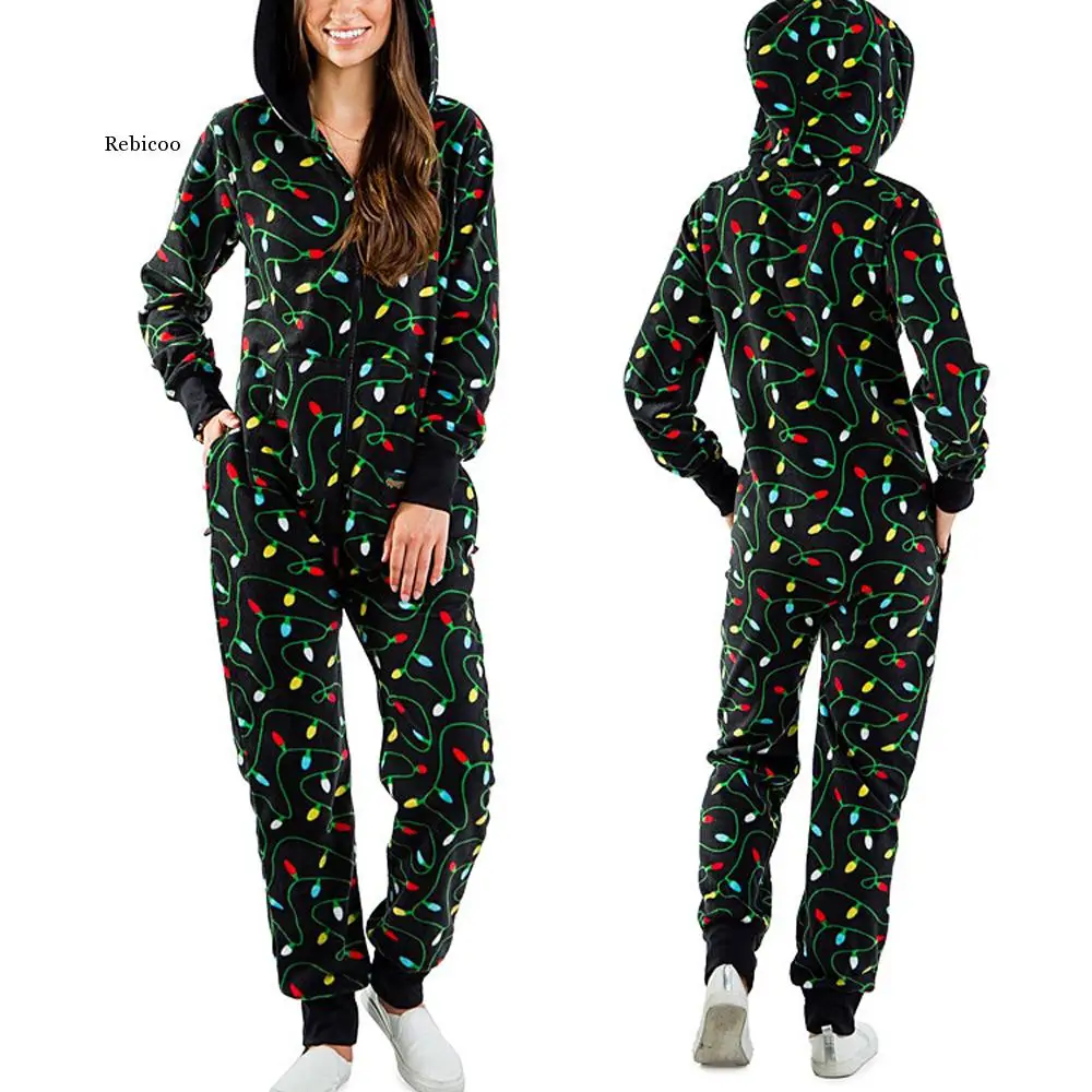 Зима Женское платье с длинным рукавом капюшоном Пижама-комбинезон в виде костюма